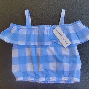 Janie and Jack Toddler Girl's White & Blue Gingham top Size 18-24 months